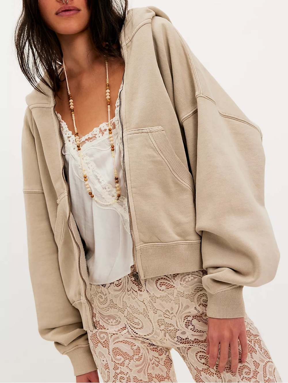 Free People Chill Out Zip Up Hoodie - Chateau Grey - NWT
